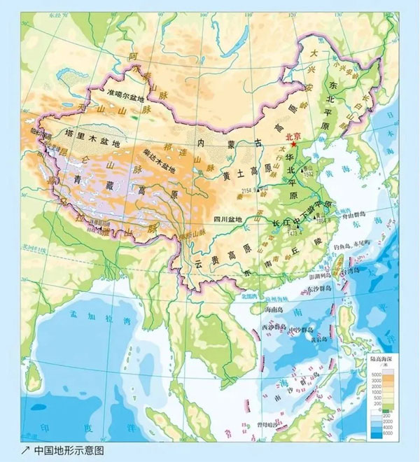 中国地形示意图 中国地形示意图